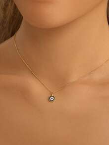 1 Piece Of S925 Sterling Silver Gold-Plated Blue Eye Pendant Necklace, Simple Hypoallergenic, Devil Eye Pendant Necklace With Thin Side Chain, High-End Fashion, Suitable For Men And Women To Wear Daily