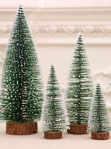 4Pcs Mini Christmas Trees, Christmas Cedar Tabletop White Pine Needle-Covered Tree, Bottle Brush Christmas Trees With Snow And Wooden Base, Suitable For Handmade Decorations, Christmas Party Decorations, And Home Decor Christmas Decorations Room Decor Christmas Decorations Home Christmas Gifts Christmas Decor - Multicolor - View 8