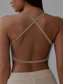 1/2 Pcs Seamless Backless Wireless Bra - 3-Way Cross-Back Design, Removable Pads & Adjustable Straps, Elegant Everyday Undergarment For Women, Comfortable Undergarment, Sleek Underwear, Smooth Texture - 咖啡棕 - 查看 4