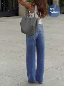 Retro Hong Kong Style High Waist Loose Straight Leg Jeans, Wide Leg Denim Trousers, Versatile Floor-Length Pants, For Autumn