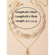 3pcs Bohemian Vintage Style Summer Seashell And Beaded Necklace Set For Women Beach Vacation - Màu be - Xem 3