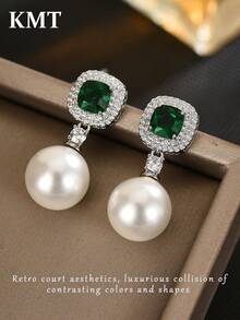 KMT 2 đôi bông tai hợp kim đồng đính đá Cubic Zirconia và ngọc trai giả, kiểu dáng hình học thanh lịch, phụ kiện thời trang cao cấp dành cho nữ, phù hợp cho tiệc tùng và các dịp lễ hội. - Ngọc trai vuông - Xem 10