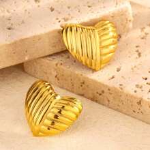 24pcs/Set 18K Gold Plated Stainless Steel Fashion Floral, Heart & Asymmetric Design Stud Earrings Set For Women, Elegant For Daily Wear, Ideal Gift For Girlfriend, Wife Or Valentine's Day, Hotoo Jewelry Store, Accessories, Feb 14 - Multiple Elements - View 10