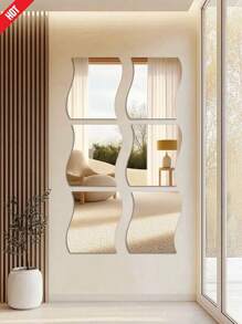 6/12片/套 波浪几何镜面墙贴，3D艺术DIY亚克力镜面墙贴，自粘防水墙贴，适用于家居客厅卧室沙发电视背景墙装饰、办公室墙面装饰，无需钻孔防水镜面贴片，易于安装且用途广泛，返校必备，撕掉外层保护膜！最佳生日礼物（仅供装饰，不可用作镜子，可能会导致变形），家居装饰，返校房间装饰，学习用品