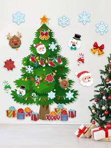 1 set Autocollant mural d'arbre de Noël, décoration murale d'arrière-plan avec arbre de Noël, Père Noël, bonhomme de neige, design de cerf, décoration de rénovation de chambre DIY pour Noël, autocollant pour salon, chambre à coucher, salle à manger et entrée, décoration de Joyeux Noël, décoration de Noël pour la maison - Multicolore - Voir 3