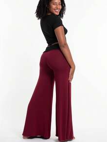 Women Fold Over Waist Flared Pants Yoga Leggings Workout Sweatpants Y2k Loose Wide Leg Trousers Sportswear - 紅色 - 查看 4