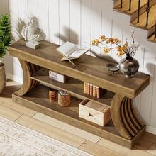 Tribesigns 70.9-Inch Long Farmhouse Entryway Console Table With Storage, 3-Tier Wooden Couch Table Behind Sofa, For Entry, Entrance, Hallway, Foyer, Living Room, Rustic Brown - Brown - View 7
