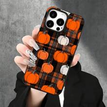 Funda protectora para teléfono con diseño de calabaza a rayas naranjas y negras, con orificios grandes, compatible con phone 16 Pro Max, 16, 15 Pro, 14, 14 Plus/14 Pro Max, 13, 13 Pro, 12 Pro, 11/11 Pro Series. Regalos para cumpleaños y fiestas - Blanco - Ver 8
