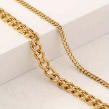 2pcs Chic Women'S Anklet Set - Stainless Steel Double Layer Cuban Chain, Perfect For Daily Wear & Vacation - Vàng - Xem 4