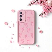Cute Pink Bowknot Element Fashion Phone Case 1pc Cute Star & Bowknot Design Soft Phone Case, Powder Pink Shockproof Protective Cover For Compatible With OPPO/Compatible With VIVO/Compatible With Honor/Compatible With Apple/Compatible With REALME/Transsion/ Phones Waterproof Anti-Fall Scratch Resistant, International Version, Not The Domestic Version Spring - Pink - View 4