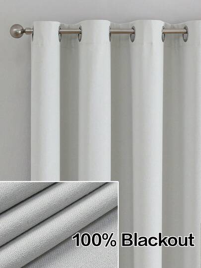 1 pieza/2 piezas Cortinas opacas tipo lino, disponibles en múltiples tamaños para dormitorio, sala de estar, sala de cine, comedor, con paneles de cortina con sujetador, color blanco