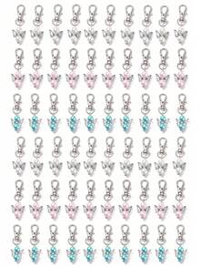 50个守护天使翅膀合金钥匙扣吊坠，趣味礼物，适合婴儿洗礼、婚礼、生日派对，可挂在手机、车钥匙上装饰，万圣节配饰，教师节包包配饰，带证件夹的挂绳，汽车配饰，包包挂饰，圣诞节汽车配饰，送给朋友姐妹的礼物创意 - 彩色 - 查看 2