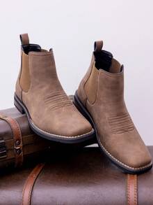 高档男鞋，时尚，奢华，靴子，切尔西靴，男靴，靴子，户外，纯色，派对，休闲PU皮革编织，户外派对