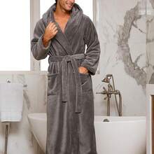 Mens Robe With Hood, Plush Fleece Hooded Mens Bathrobe, Big And Tall Bath Robe For Menhalloween - Steel Gray - View 10