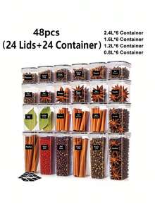 48pcs Airtight Food Storage Containers With LIDS - Perfect For Kitchen Pantry Organization And Storage Of Grains, Rice, Pasta, Tea, Nuts And Coffee Beans - Dishwasher , Including Labels And Markers,Local Warehouse - Black and White - View 10
