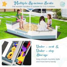 Lifezeal Fir Wood Sandbox With Sloping Canopy Liner Multiple Seats Large Storage Space - Multicolor - View 7
