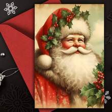 Vintage Santa Claus Christmas Card With Red Envelope - Classic Santa Design, Mixed Color Paper, Elegant Holiday Greeting For Friends, Family, Or Office - Festive Birthday Or Thank You Card - Perfect Christmas Gift, Christmas Cards, Seasonal Stationery, Rustic Charm, Textured Paper, Best For Christmas