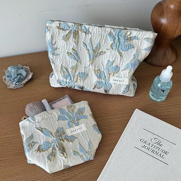 1pc Blue Floral Vacation Style Travel Makeup Bag, Cosmetic Organizer Pouch, Large Capacity Makeup Case, Y2K Aesthetic. Makeup Bag, Skincare Pouch, Toiletry Bag, Storage Bag. Essential For Travel, Cruise, Dorm. Gift For Bridesmaids, Moms, Birthdays, Friends, Teachers. Home Decor, Bathroom, Living Room, Bedroom. Bathroom Organizer, Jewelry Organizer, Lip Balm Organizer, Nail Polish Organizer. Cosmetic Storage, Makeup Bag, Travel Organizer