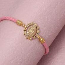 2025 Vintage Versatile Copper Oval Shape Rainbow Zirconia Virgin Mary Adjustable Red Pink Black Rope Bracelet Women Jewelry - Gold - View 2