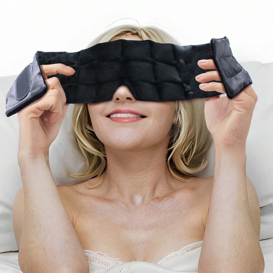 10oz Weighted Sleep Mask For Men & Women, Adjustable Pressure Eye Cover For Side Sleepers, Dual-Layer Design For Enhanced Comfort, Blackout Blindfold Ideal For Travel & Relaxation, Breathable & Light-Blocking Sleep Accessory - Black - View 1