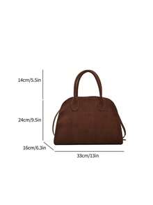 Women's Solid Color Handbag, Faux Leather Tote Bag, Retro Style Handbag, Fashionable Retro Shoulder Bag, Square Shopping Bag - Coffee - View 2