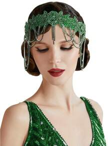 BABEYOND 1920s Flapper Headpiece Roaring 20s Headband Great Gatsby Headband Chain For Women Vintage Hair Accessory - 綠色 - 查看 3