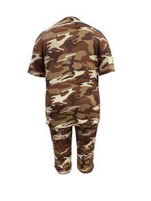 Plus Size - Plus Size Women'S Fashion Two-Piece Suit, Camouflage Print Round Neck T-Shirt And Cropped Pants Set, Camouflage Casual Two-Piece Suit - màu nâu - Xem 3