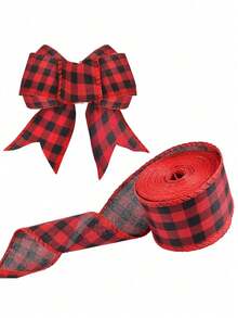 1/5 Roll Wired Edge Ribbons Buffalo Plaid Burlap Ribbon Farmhouse DIY Gift Wrapping Crafts For Christmas Bow Wreath Tree Decoration,Christmas,Xmas