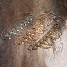 Exotic  Waist Accessory Belt Retro Alloy Hollow Carved Rhinestone Coin Tassel Waist Chain For Women's Dresses, Long Dresses, Gowns, Perfect For Parties And Vacations, Easily Enhances Style And Texture - 古銀 - 查看 9