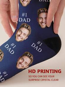 1 Pair Customizable Funny Expression Men's Socks, Personalized Photo Socks, Suitable For Handsome Guys And Beautiful Ladies, Customized Funny Couple High Socks, Ideal Gift For Valentine's Day, Birthday And Various Occasions, Suitable For Men And Women, Great Gift For Family, Grandparents, Children, Pets, Living Room, Bedroom, Graduation Season, Winter, Christmas, Autumn, Holidays, Anniversary, Fitness Enthusiasts - Multicolor - View 6