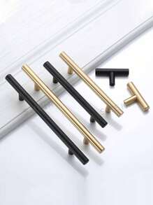 4pcs/6pcs/ Black Golden Cupboard Handle Brushed Stainless Steel Kitchen Cabinet Door Knob Furniture Drawer Pull Hardware Pulls T Bar Handle - Black - View 2