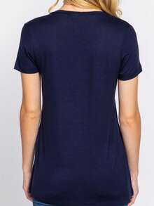 paquete de 2 blusas de manga corta, cuello en V y ajuste relajado con bolsillo en el pecho - Negro-azul marino - Ver 4