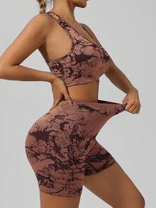 Women's Padded Yoga Tank Top & High Waist Butt Lifting Compression Shorts Set, Sports Bra Underwear