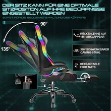 Devoko Gunji Massage Video Game Chair For Adults With Footrest, PU Leather Computer Desk Chair, Adjustable Backrest, High Back Support, Home Office Chair With Headrest And Lumbar Support - 灰色 - 查看 3