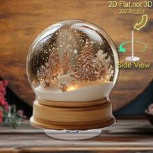 2D Flat, 360° Rotating Snow Globe With Enchanting Winter Forest Scene, Delicate Snowflakes And Warm Lighting - Polyester, No Electricity Required - Suitable For Holiday Home Decor Or Unique Gift, Snow Globe Christmas Decoration, Holiday Room Decor, Classic Decorative Style, 2D Flat