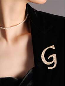 1pc 26 English Letter Pearl Brooch Pin, Fashion Versatile Clothing Anti-Slip Decoration, Scarf Clip, Shoes, Hat Accessory, Retro - Yellow Gold - View 11