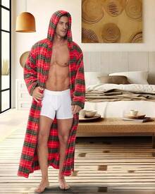 Mens Robe With Hood, Plush Fleece Hooded Mens Bathrobe, Big And Tall Bath Robe For Menhalloween - Autumn Harvest Plaid - View 4