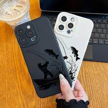 Angel Eye High-end Mobile Phone Case with Fishing Silhouette Pattern UV Printing, 360-degree All-round Protection for iPhone 11 12 13 14 15 16 Pro Max XR X/XS 7 8 Plus SE Mini Smartphone Best Gift Birthday Present for Boys and Girls - Antikweiß - Übersicht 4