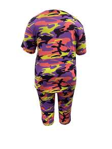 Plus Size - Plus Size Women'S Fashion Two-Piece Suit, Camouflage Print Round Neck T-Shirt And Cropped Pants Set, Camouflage Casual Two-Piece Suit - Nhiều màu - Xem 2