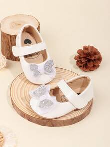 1 Pair Infant Girls' Glitter Butterfly Hook And Loop Design Soft Sole Non-Slip Comfortable 0-1 Years Old Infant Prewalker Shoes, Cute & Elegant Princess Shoes Suitable For Spring/Autumn - White - View 3