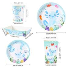 Set Piring, Gelas, Kotak Popcorn, dan Wadah Makanan Sekali Pakai Motif Axolotl Biru, Perlengkapan Pesta Cocok untuk 24 Tamu, Set Peralatan Makan Pesta Piring Kertas Sekali Pakai untuk Ulang Tahun, Pernikahan, Pesta, dan Piknik Keluarga - Beraneka warna - View 3