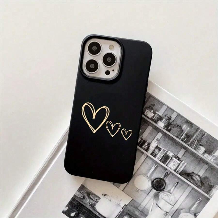 Funda protectora para phone con diseño de corazón amarillo y orificios grandes. Compatible con phone 16 Pro Max, 16, 15 Pro, 14, 14 Plus/14 Pro Max, 13, 13 Pro, 12 Pro, 11/11 Pro. Regalos para cumpleaños y fiestas - Negro - Ver 1