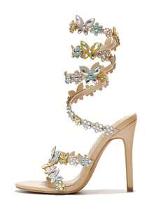 Mariposa Crystal Butterfly And Floral Spiral Wrap Heels - Màu be - Xem 2