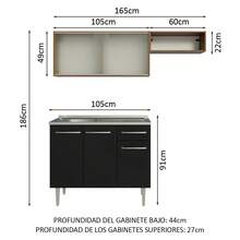 Emilly Madesa 05 Compact 165cm Kitchen Cabinet With Rustic/Black Sink - Brown and Black - View 3