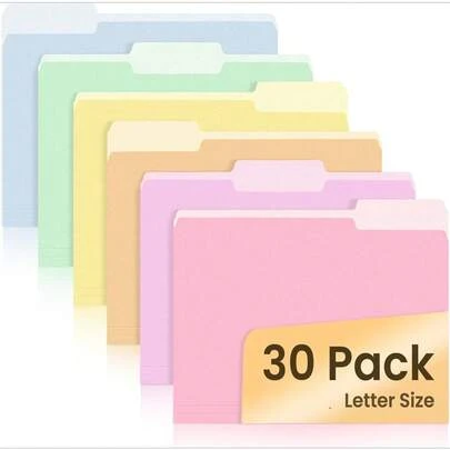 File Folders, 30 Pack Manilla Folders 8.5 X 11, Colored File Folders Home Office School Supplies For Documents Files Paper, 6 Bright Colors