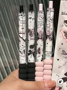 2pcs Pieces Of Butterfly Love Flower Series Ins Style Highly Attractively ST Head Quick-Drying Brushes For Girls' Hearts Neutral Pens For Students Black Pens For The Start Of The School Seaso