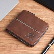 Men's Wallet With Vintage Letter Embossed Design, Includes Zipper Card Holder And Coin Pouch, Ideal Gift For Men