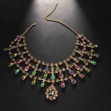 1PC Exaggerated Necklace Colorful Synthetic Rhinestone Collarbone Chain Party Versatile Accessory - 08-1722 銀色 - 查看 2
