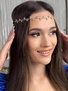 1件优雅波西米亚风圆形额饰发链发箍发饰时尚礼物水钻发链公主圣诞饰品，准新娘，派对，女士发饰 - 彩色 - 查看 1