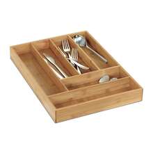 Organizador de cubiertos de bambú con 6 compartimentos, bandeja de madera para cubiertos de cocina, 45 * 32 * 6 cm - 6 cuadrículas - Ver 10